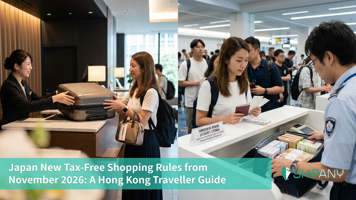 Hong Kong traveller preparing tax-free purchases and a separate shipment from a hotel in Japan